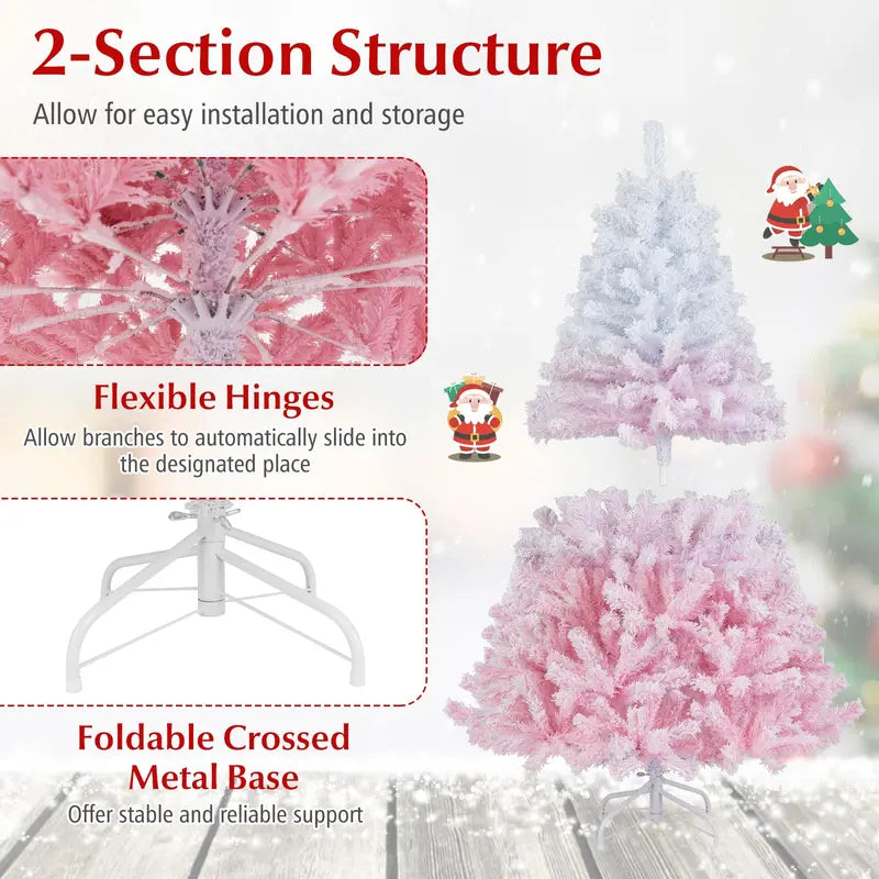 Pink and White Gradient Snow-Flocked Christmas Tree for Home or Office Holiday Decor