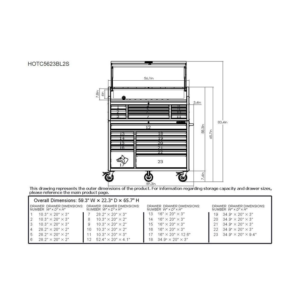 2026 Husky 56 in. W x 22 in. D Heavy Duty 23-Drawer Combination Rolling Tool Chest and Top Tool Cabinet Set in Matte Blue