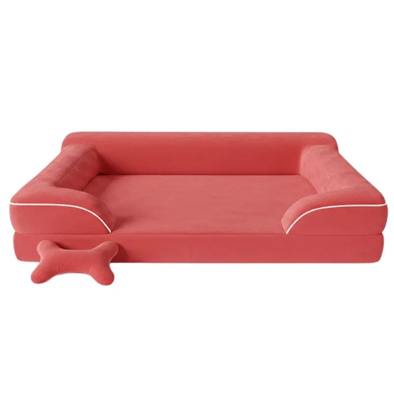 Plush Sofa-Style Pet Bed with Memory Foam Core and Machine-Washable Cover
