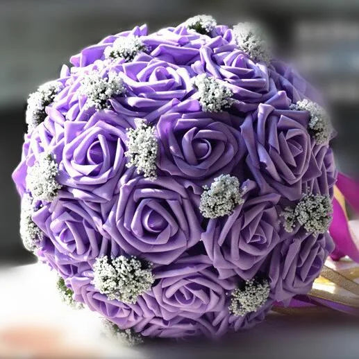 Artificial Rose Wedding Bouquet 24 Heads Romantic Bridal Hand Holding Flowers 26cm