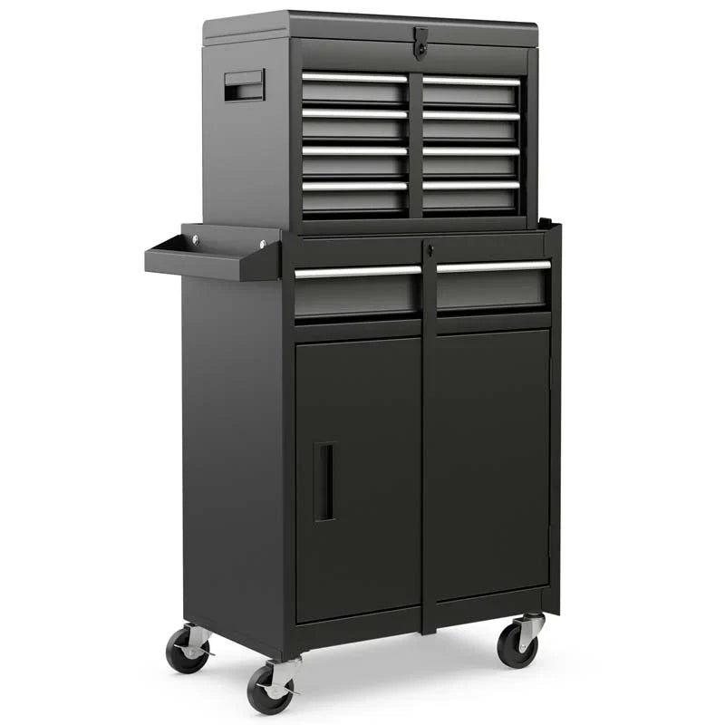 2 - in - 1 Rolling Tool Chest, 5-Drawer Tool Storage Cabinet with Wheels, Adjustable Shelf, Tool Box Organizer for Garage Warehouse Workshop