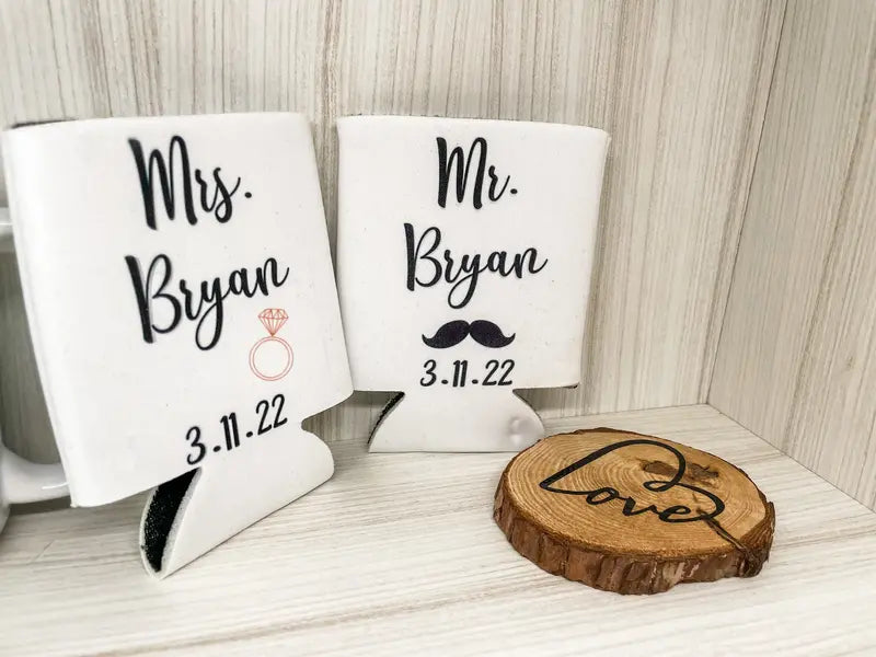 Personalized Insulated Can Coolers for Wedding Day Refreshments