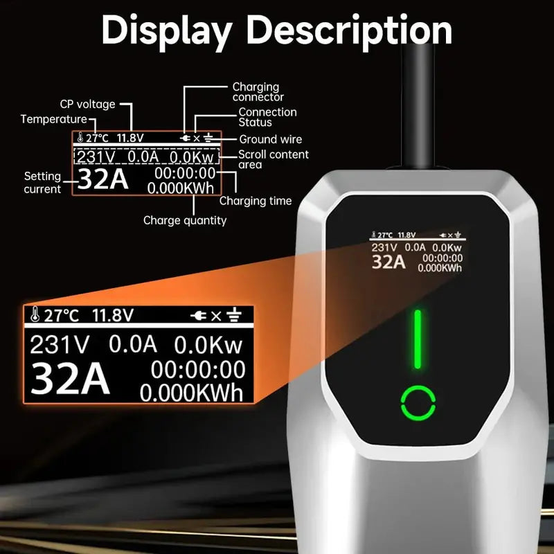 Portable 32-Amp EV Charger: NEMA 14-50 Plug, 26-Foot Cable, 7.68kW Level 1 & 2 Home Charging