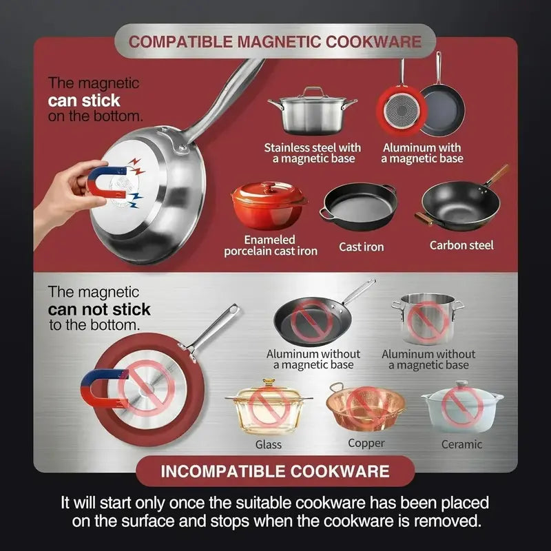 Portable Induction Cooktop with 8-Inch Stainless Steel Burner