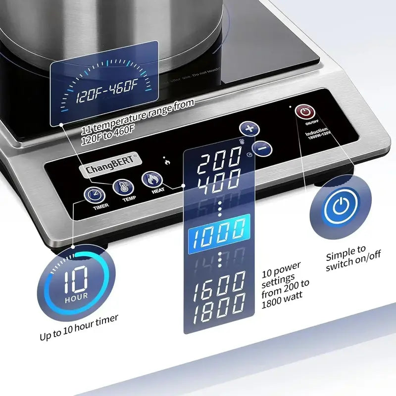 Portable Induction Cooktop with 8-Inch Stainless Steel Burner