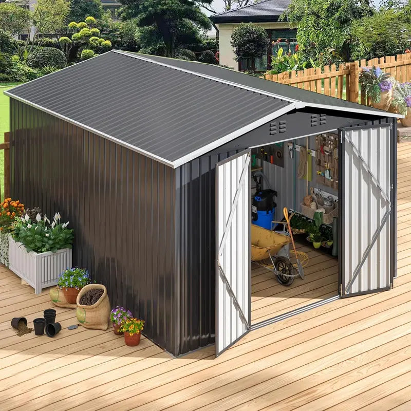 Polar Aurora 8′ x 12′ Heavy-Duty Metal Outdoor Storage Shed with Reinforced Frame