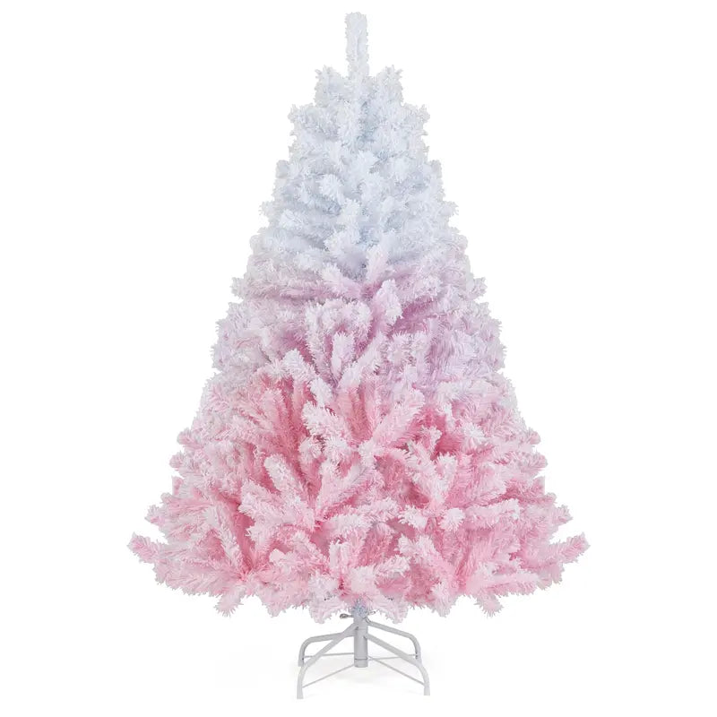 Pink and White Gradient Snow-Flocked Christmas Tree for Home or Office Holiday Decor
