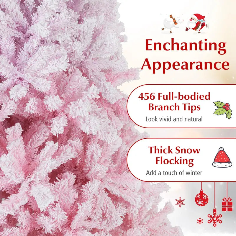 Pink and White Gradient Snow-Flocked Christmas Tree for Home or Office Holiday Decor