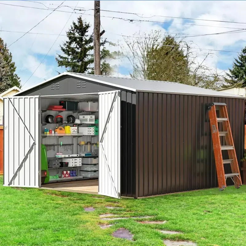 Polar Aurora 8′ x 12′ Heavy-Duty Metal Outdoor Storage Shed with Reinforced Frame