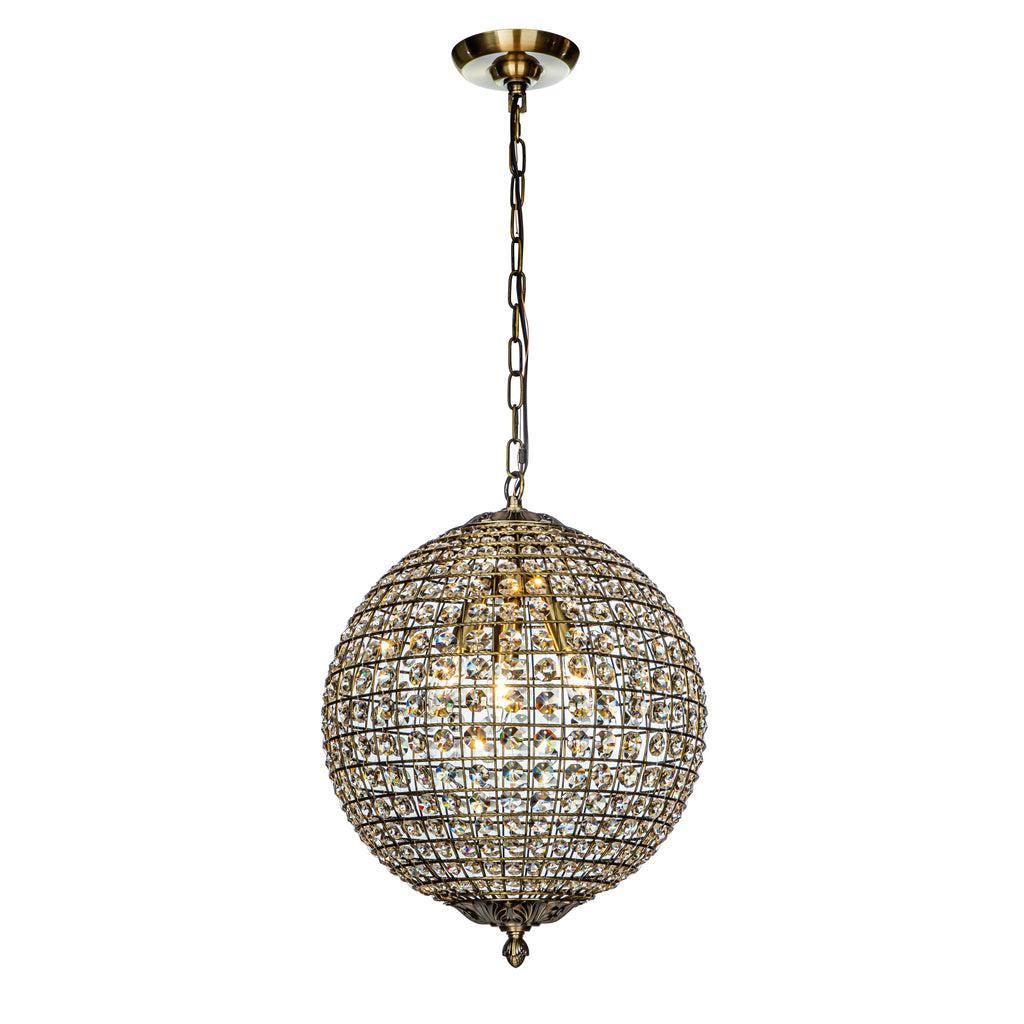1-Light 12" Retro Antique Gold Crystal Globe Chandelier Small Sphere Pendant Light