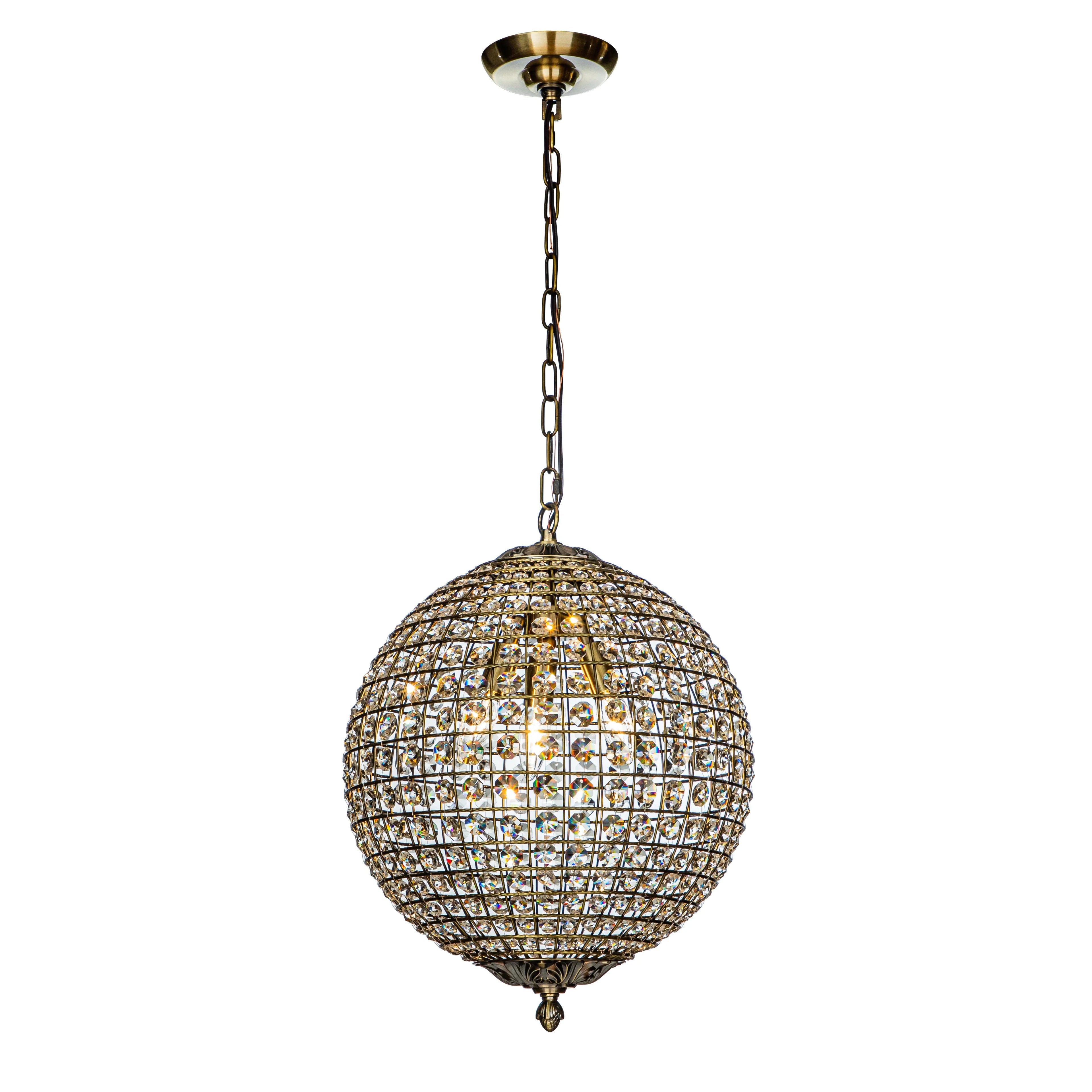 1-Light 12" Retro Antique Gold Crystal Globe Chandelier Small Sphere Pendant Light