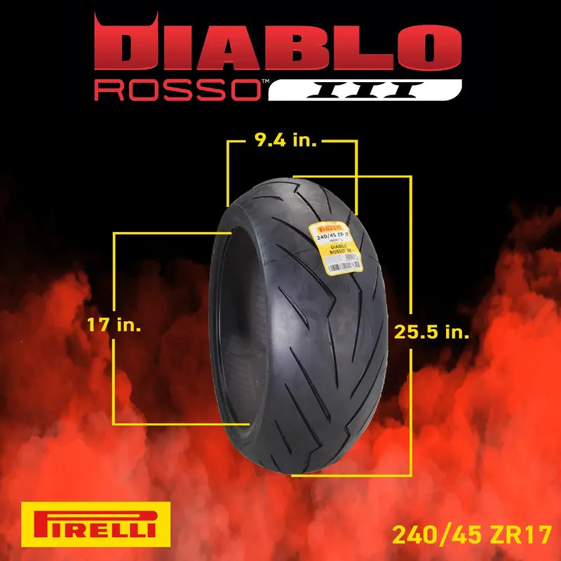 Pirelli Diablo Rosso III Dual-Tire Set: 120/70ZR17 Front & 240/45ZR17 Rear Motorcycle Tires with Bonus Keychain