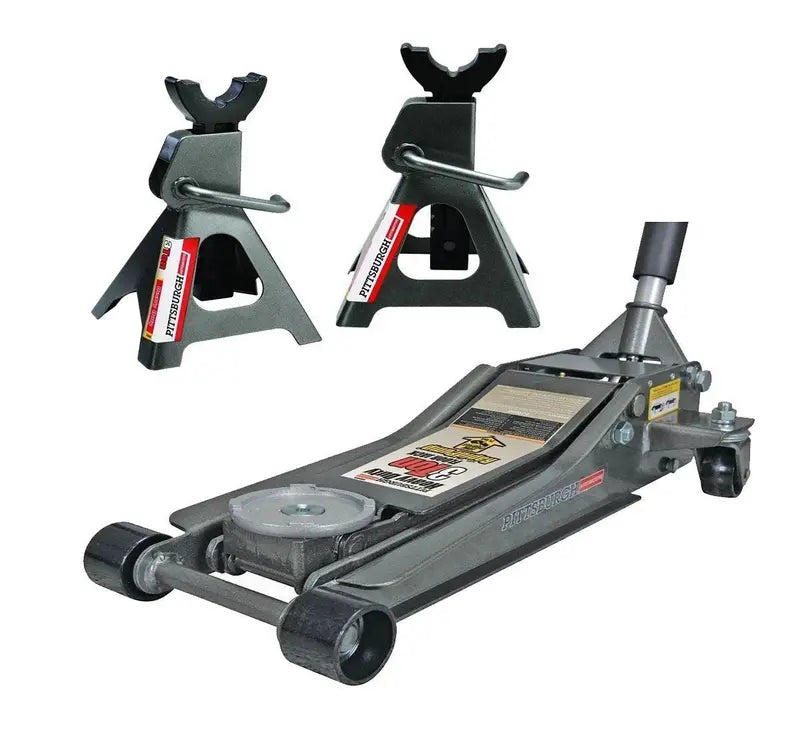 Pittsburgh 3-Ton Low-Profile Floor Jack and Stand Combo with Rapid Lift Pump