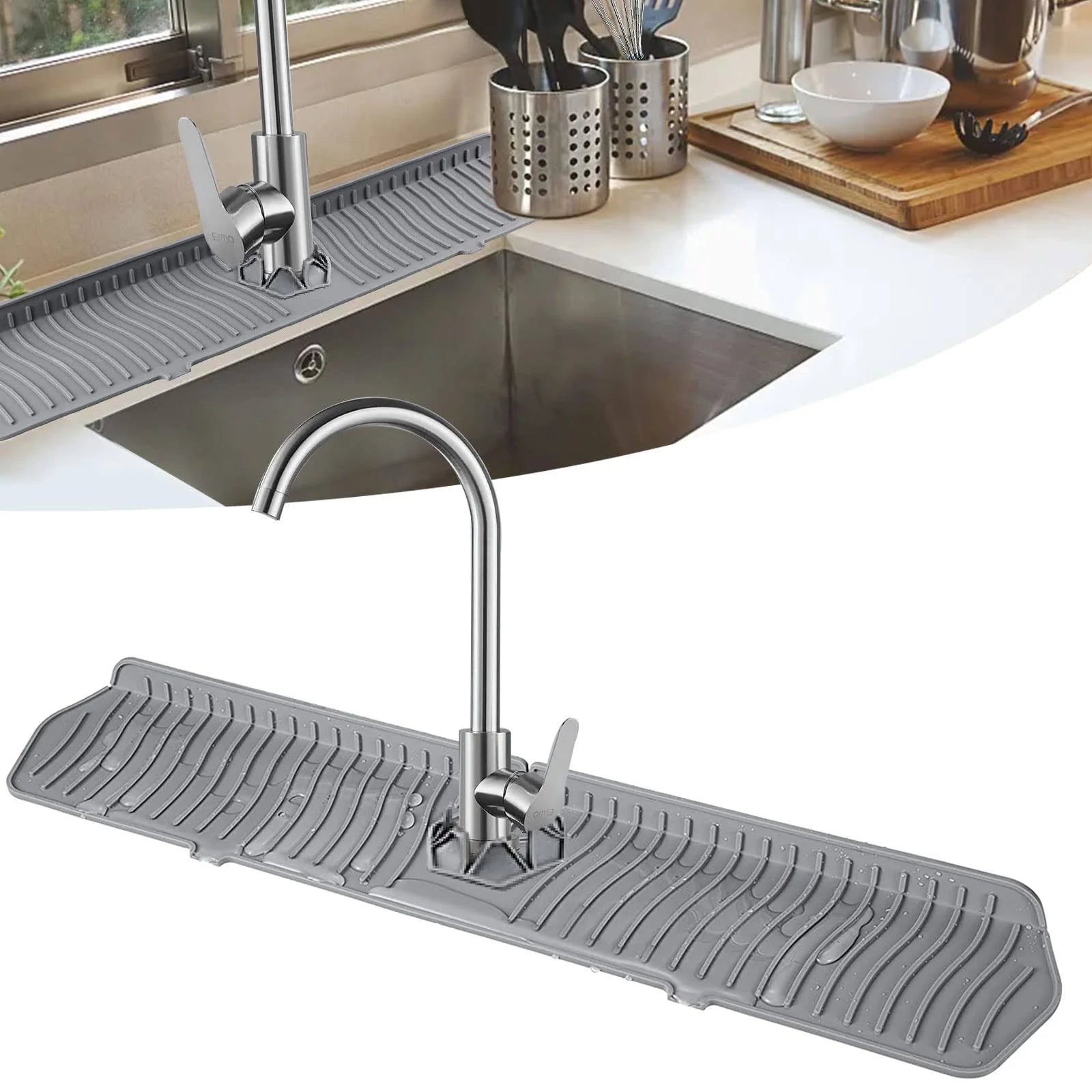 24 - Inch XXL Kitchen Sink Splash Guard, Silicone Sink Protectors for Kitchen Sink, Gigabaskets Drip Catcher Tray & Draining Pad, Keep Kitchen