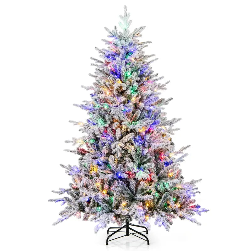 Pink and White Gradient Snow-Flocked Christmas Tree for Home or Office Holiday Decor