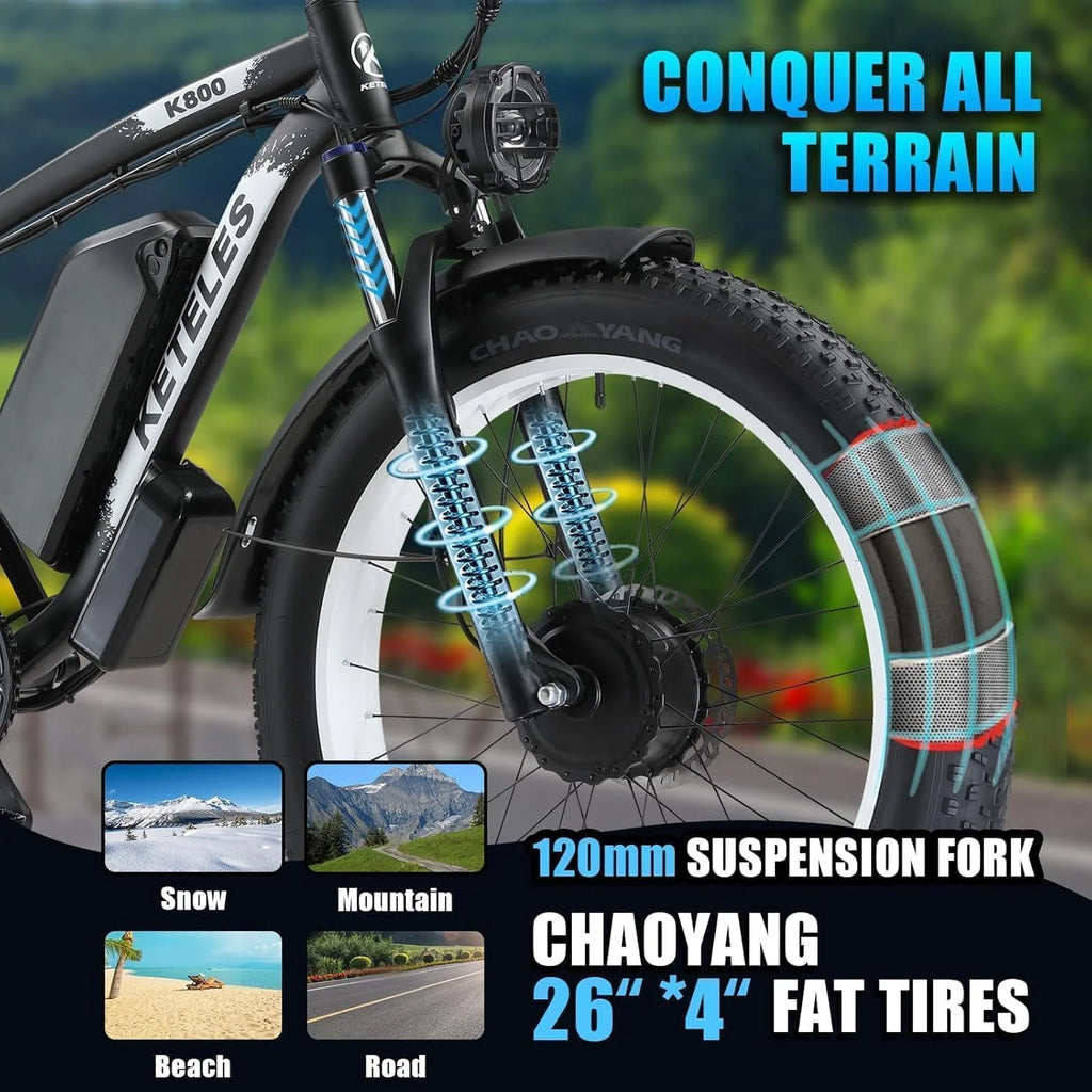2026 KETELES Electric Bike for Adults, Peak 4000W Dual Motor Ebike��26" Fat Tire Electric Mountain bike, 48V 23AH Removable Battery UL 2849.