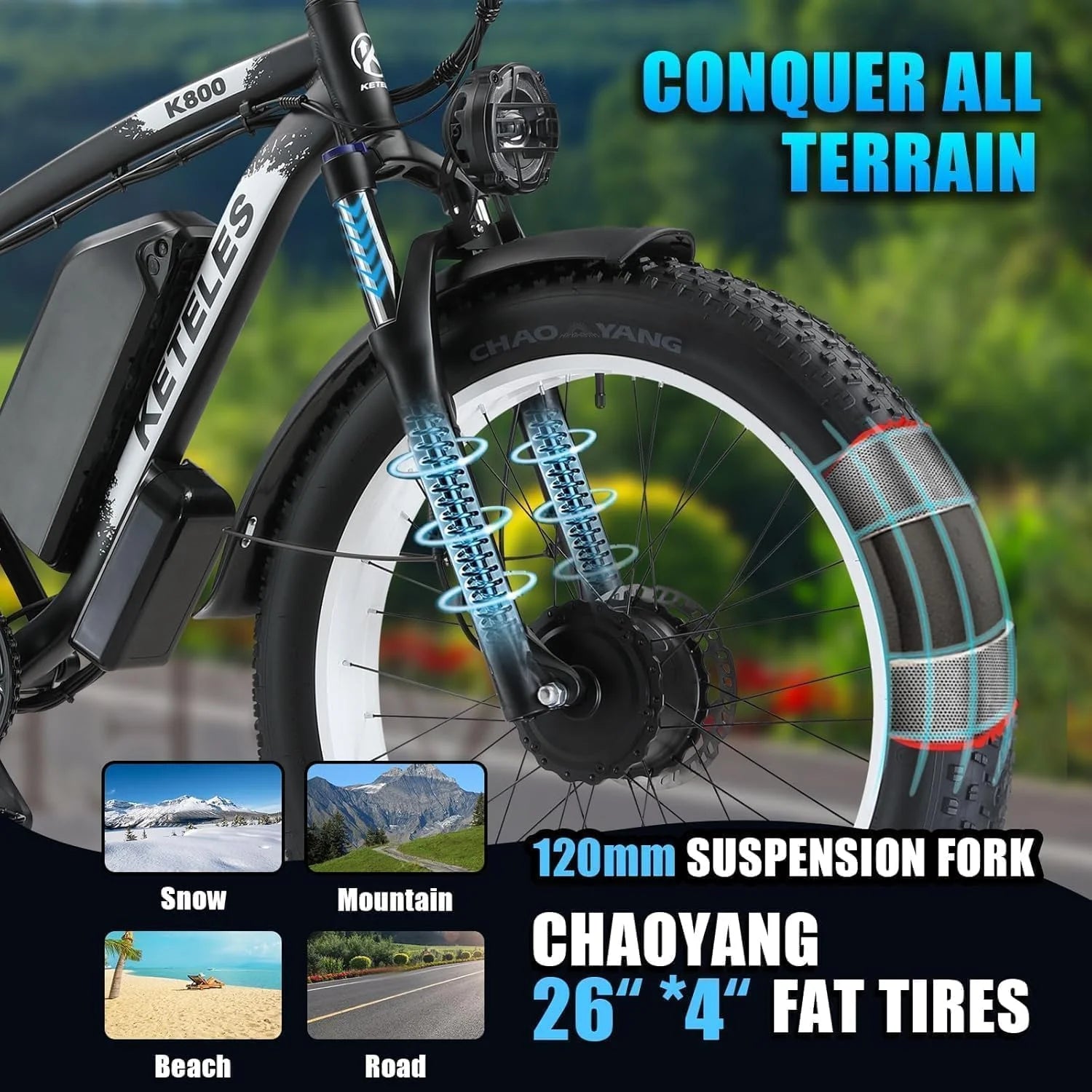 2026 KETELES Electric Bike for Adults, Peak 4000W Dual Motor Ebike��26" Fat Tire Electric Mountain bike, 48V 23AH Removable Battery UL 2849.