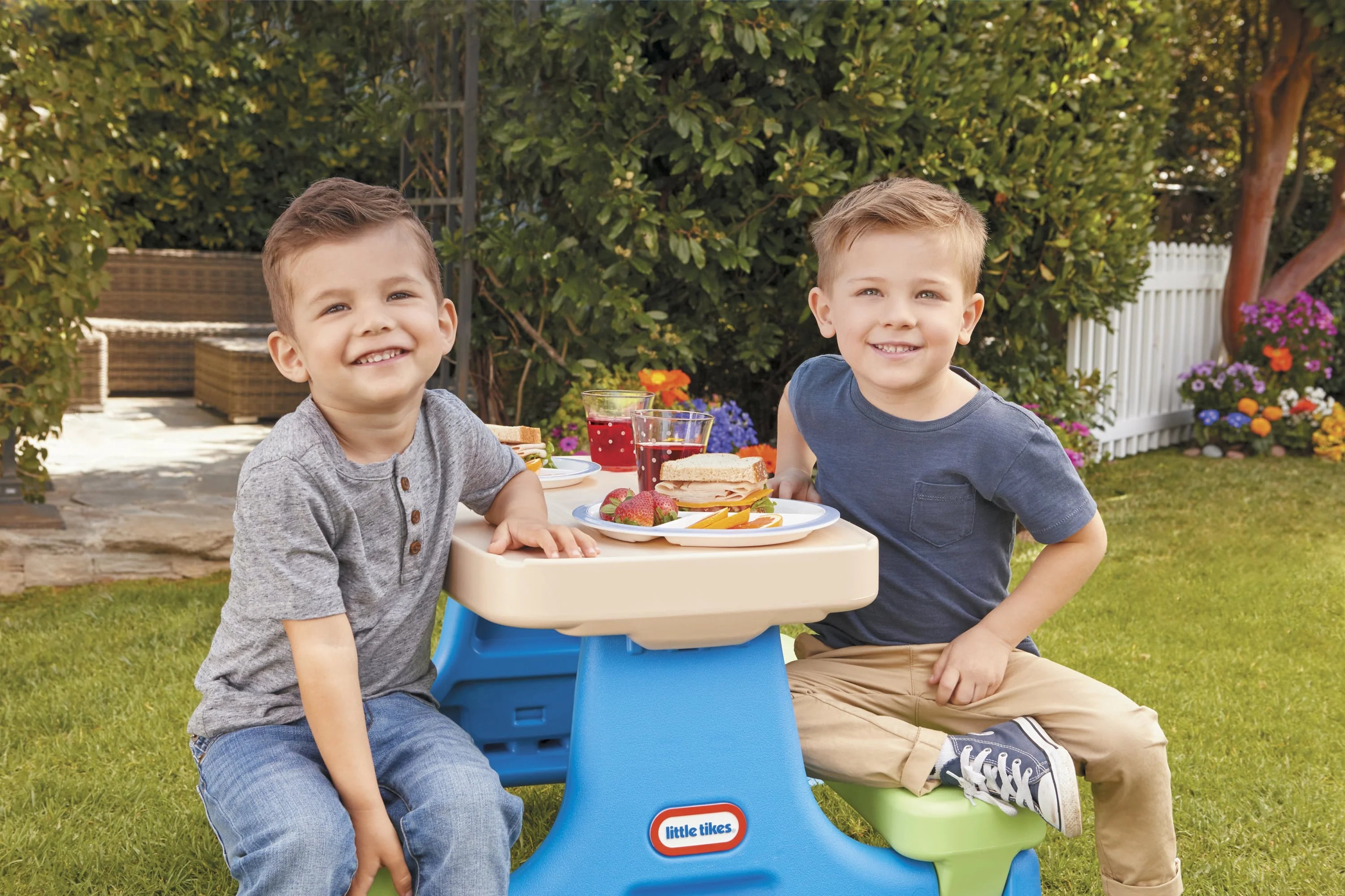 2026 Little Tikes Easy Store Kids Durable Picnic Table with Umbrella, Indoor Outdoor, Ages 2