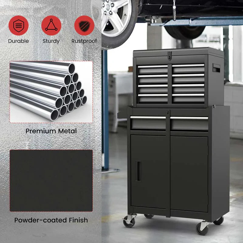2 - in - 1 Rolling Tool Chest, 5-Drawer Tool Storage Cabinet with Wheels, Adjustable Shelf, Tool Box Organizer for Garage Warehouse Workshop