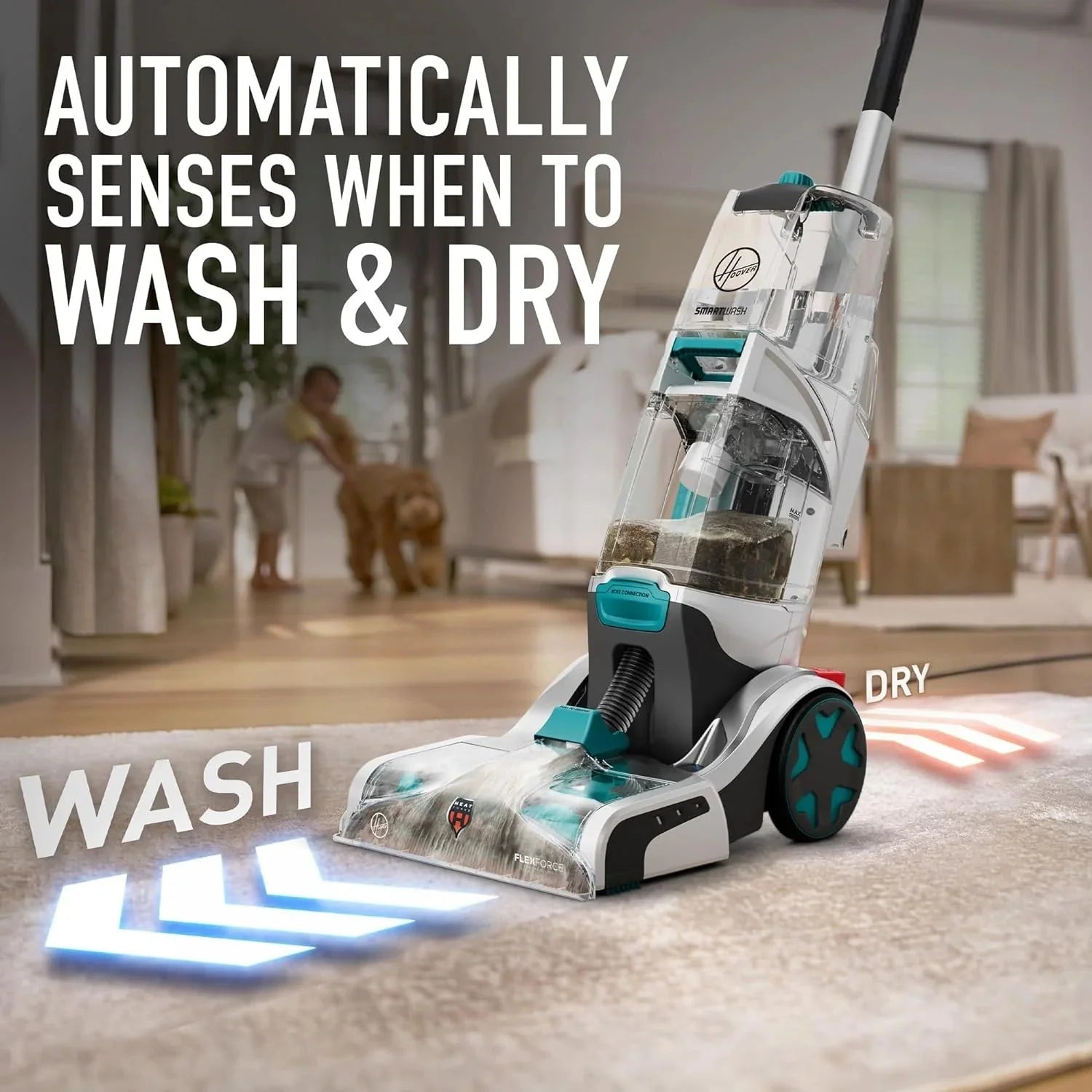 2026 Hoover SmartWash Automatic Carpet Cleaner for Carpets and Upholstery, Deep Cleaning Carpet Shampoo, Carpet Deodorizer and Pet Stain Remover FH52000, Turquoise
