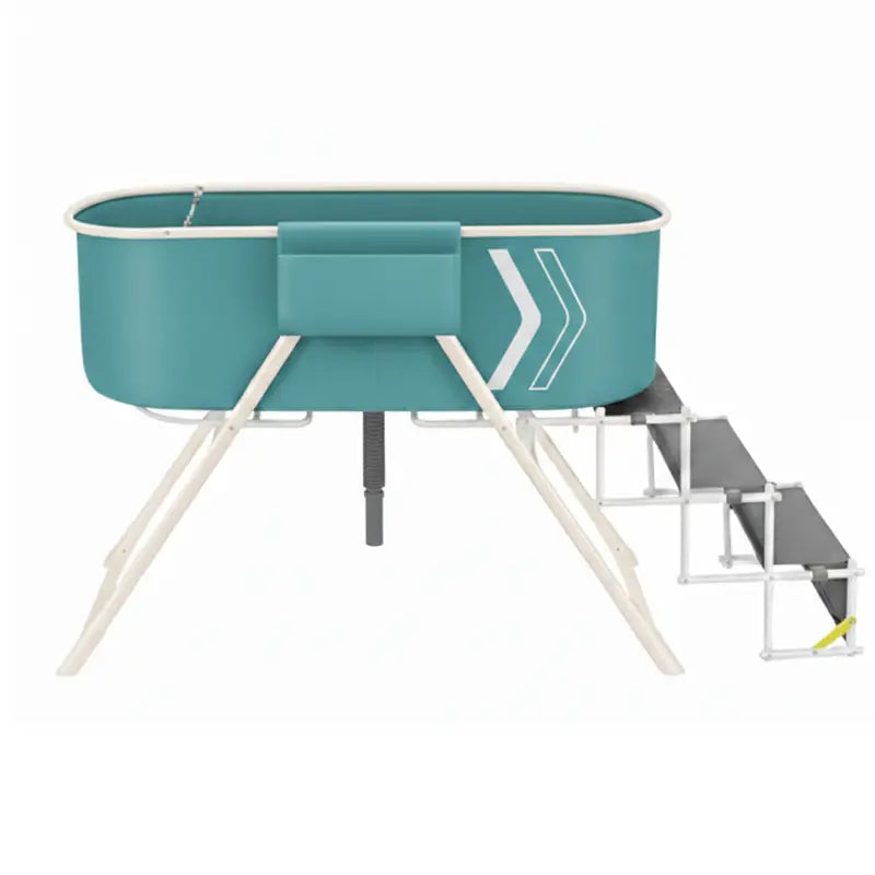 Portable Dog Bath Tub with Elevated Basin, Foldable Steps & Drain Hose