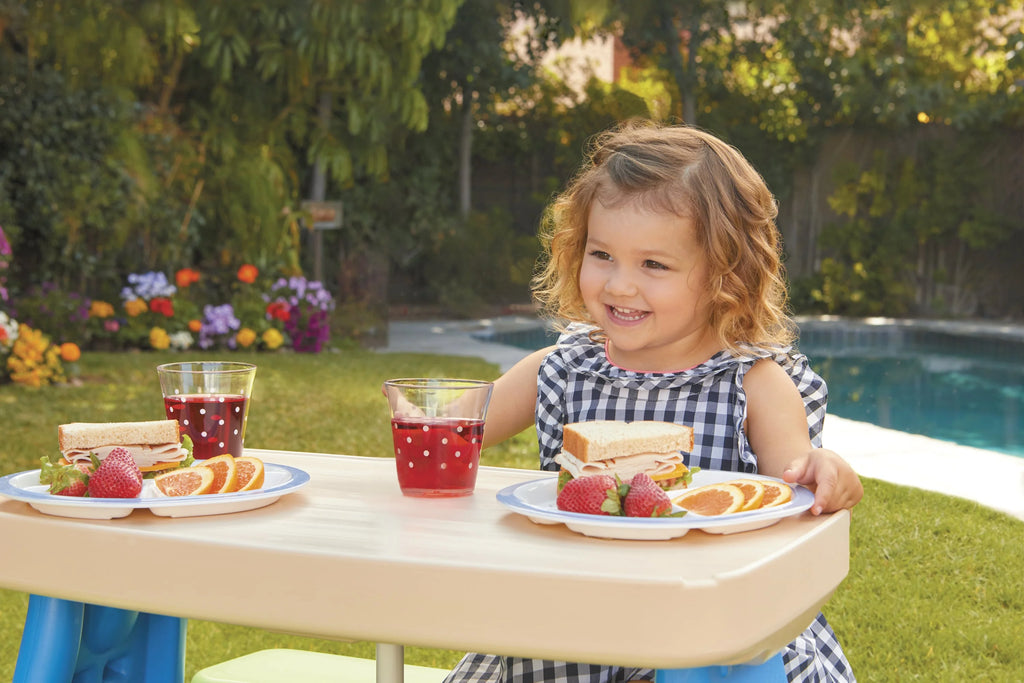 2026 Little Tikes Easy Store Kids Durable Picnic Table with Umbrella, Indoor Outdoor, Ages 2