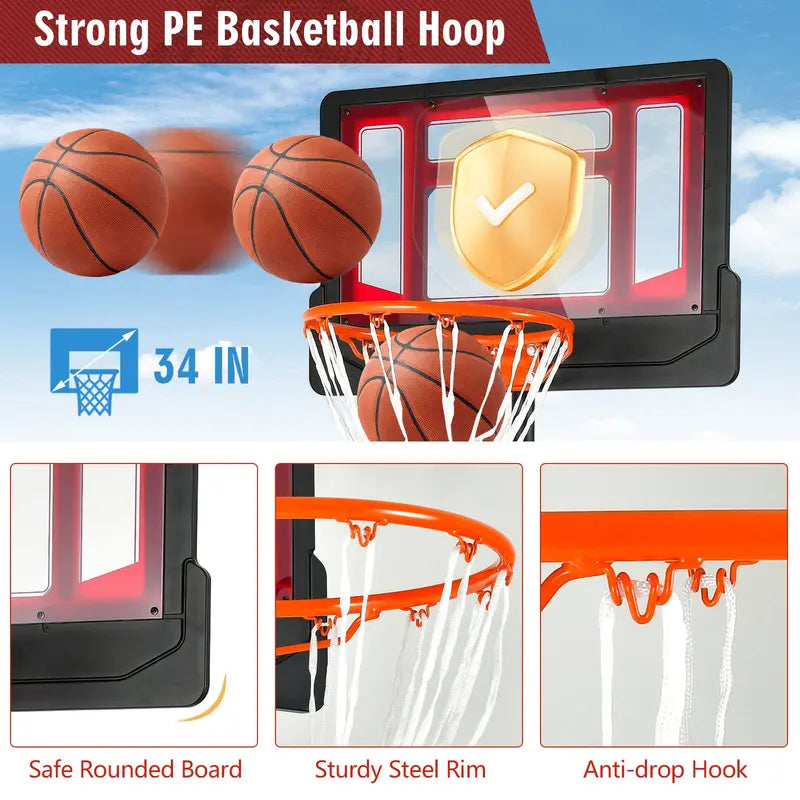 Portable Height-Adjustable Basketball Hoop (4.3 FT to 8.2 FT)