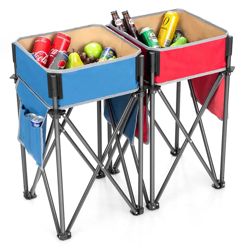 Pop-Up Camping Kitchen Station with Three-Tier Folding Storage Cabinet