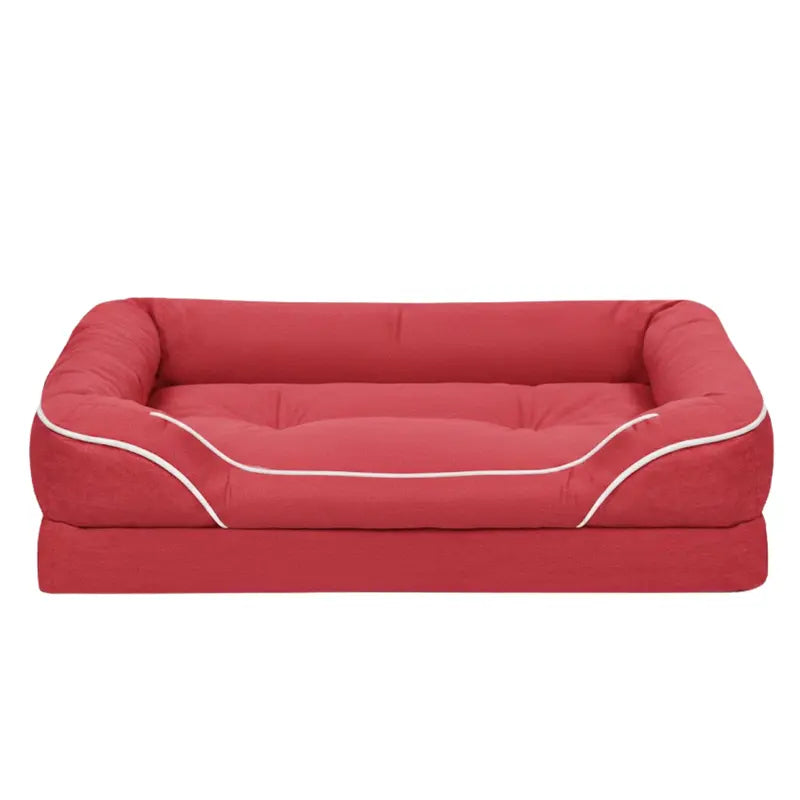Plush Bolstered Pet Bed with Non-Slip Base and Removable Cover
