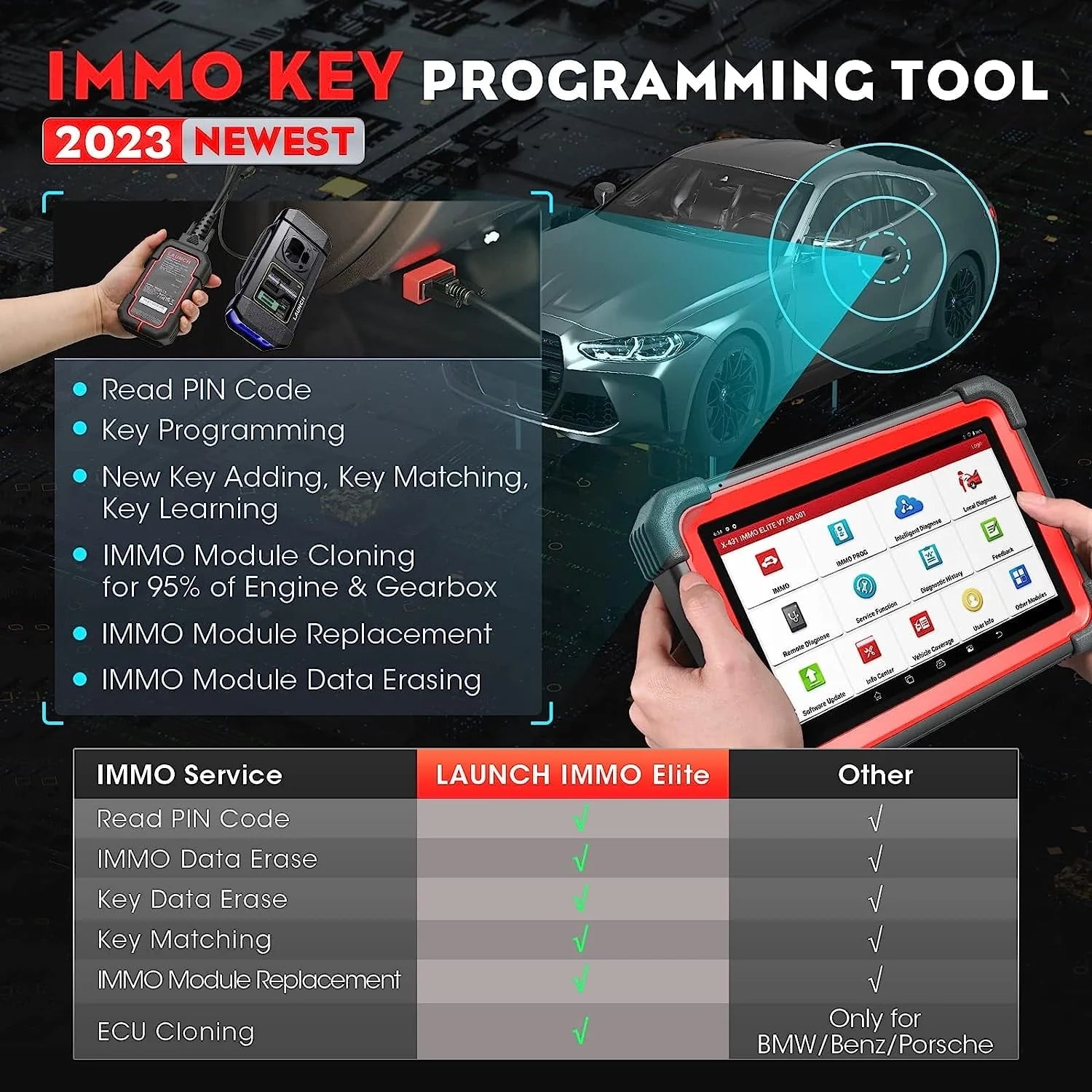 2026 LAUNCH X431 IMMO Elite Key Programming Car Diagnostic Scan Tool with X-PROG3 Key Programmer, ECU Clone/match, CANFD&DOIP, 39 Services 2 Years Free Update