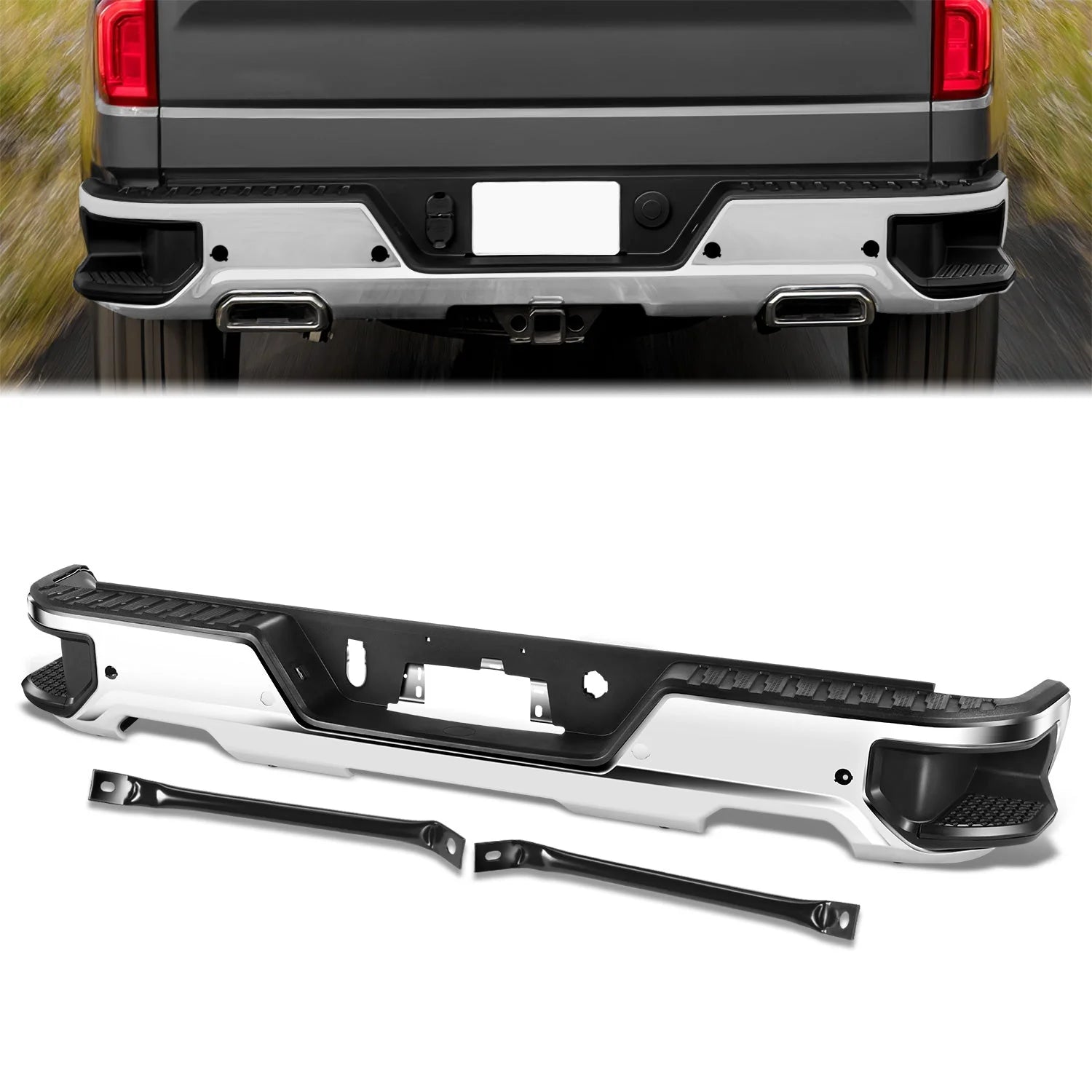 Rear Bumper w/ Exhaust Cutouts & Parking Sensor Holes 19-23 Chevy/GMC Silverado Sierra 1500