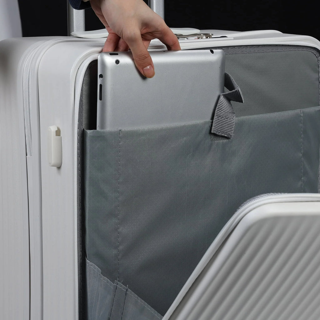24 in Checked Luggage with Front Pocket, USB Charging Port, Built - in Lock Carry on Suitcase, Cup Holder and Phone Holder, Medium Hardside Suitcase