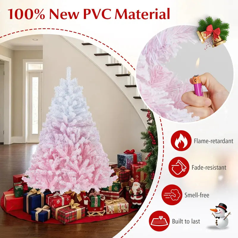 Pink and White Gradient Snow-Flocked Christmas Tree for Home or Office Holiday Decor