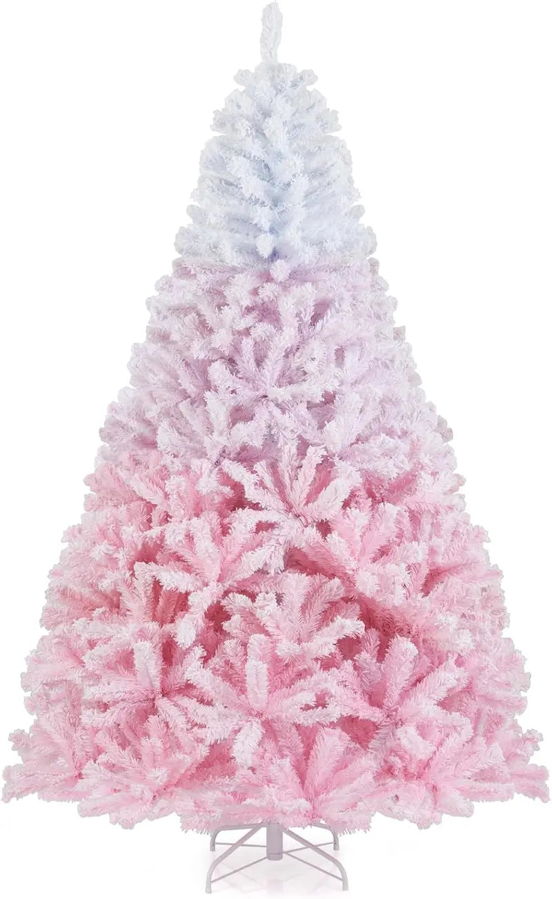 Pink and White Gradient Snow-Flocked Christmas Tree for Home or Office Holiday Decor