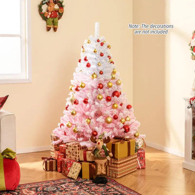 Pink and White Gradient Snow-Flocked Christmas Tree for Home or Office Holiday Decor