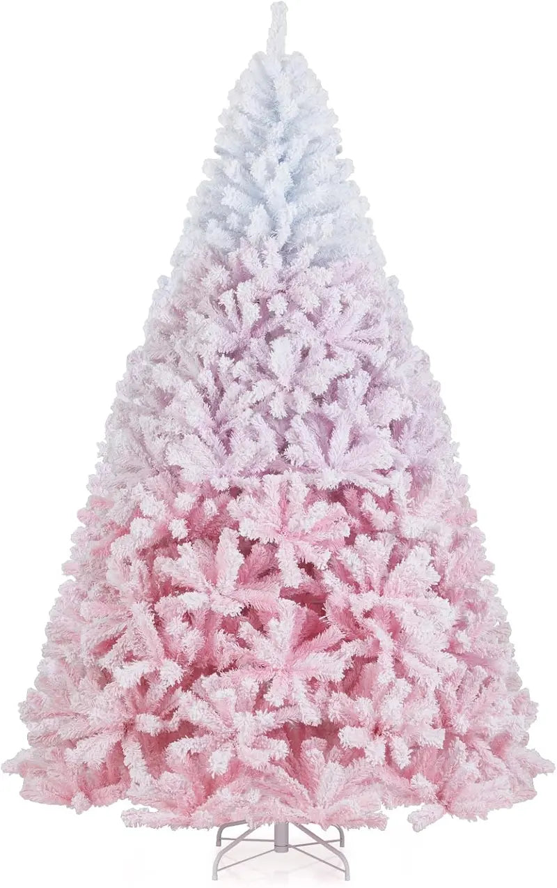 Pink and White Gradient Snow-Flocked Christmas Tree for Home or Office Holiday Decor