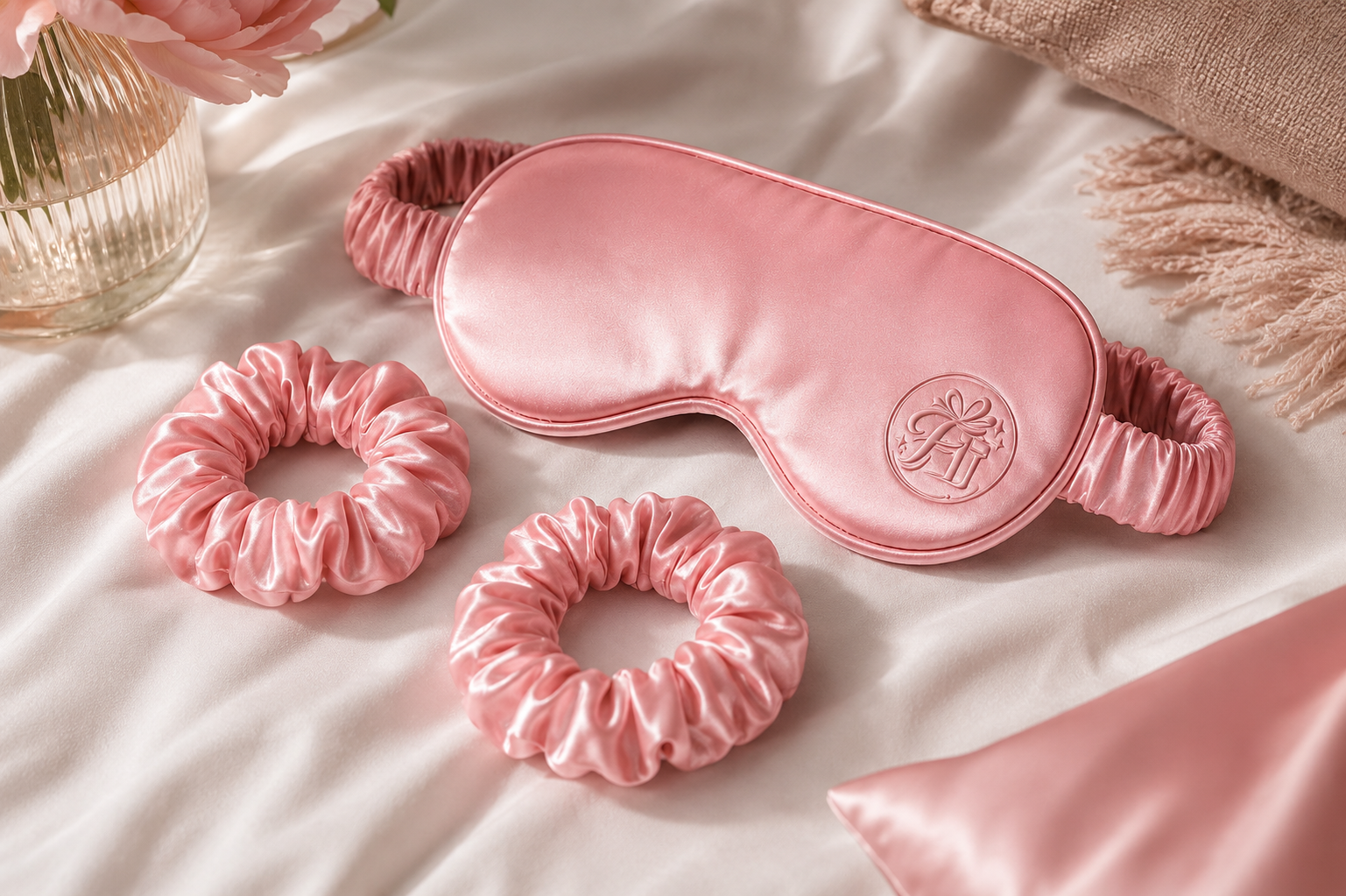 100% Mulberry Silk Sleep Mask & Hair Scrunchie Set