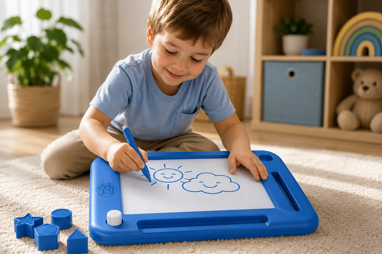 Large Magnetic Drawing Board for Kids – 16 × 13 in Educational Doodle Pad (Blue)