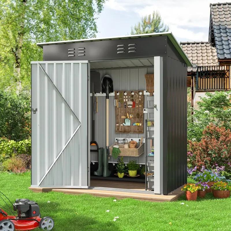 Polar Aurora 8′ x 12′ Heavy-Duty Metal Outdoor Storage Shed with Reinforced Frame