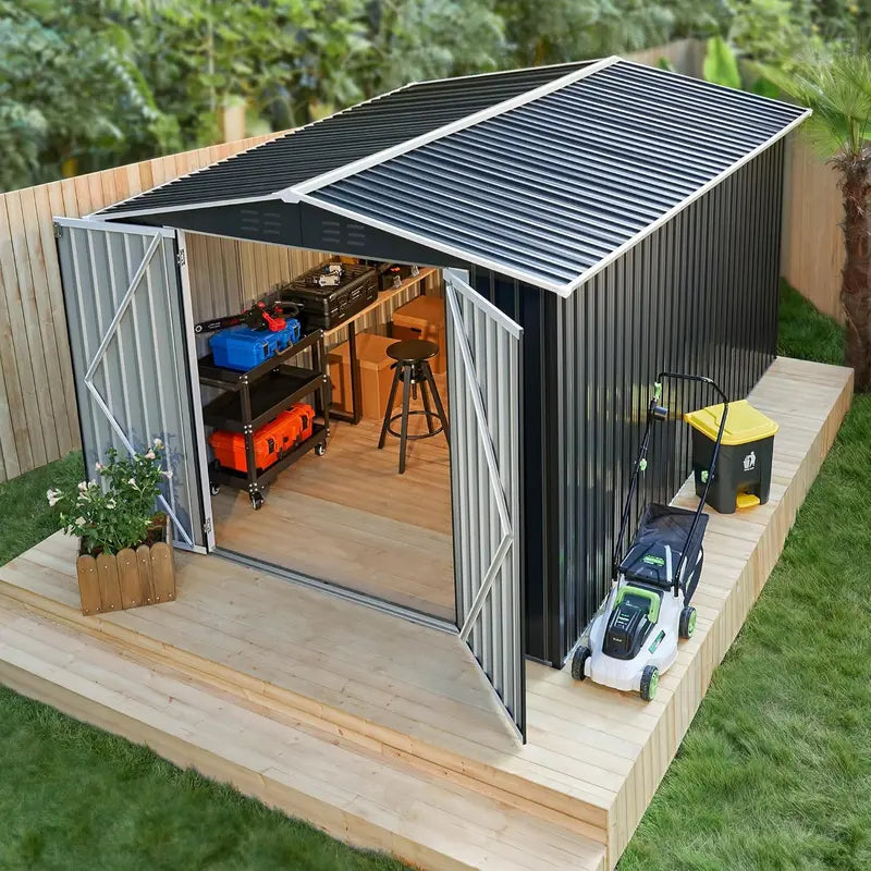 Polar Aurora 8′ x 12′ Heavy-Duty Metal Outdoor Storage Shed with Reinforced Frame
