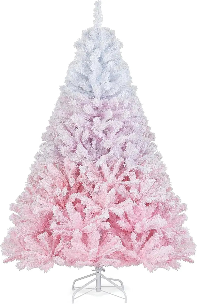 Pink and White Gradient Snow-Flocked Christmas Tree for Home or Office Holiday Decor