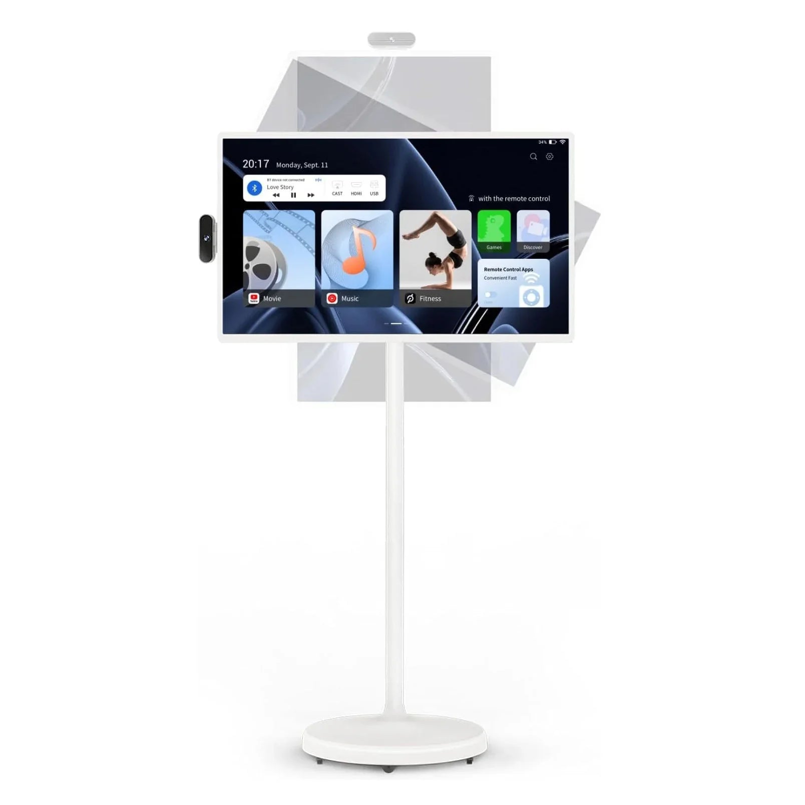 32 - Inch Portable TV, 1080P FHD Rolling TV on Wheels with Rotatable Touch Screen, Android 13 OS, 8G RAM 128G Storage, Built - in Battery, Full Swivel