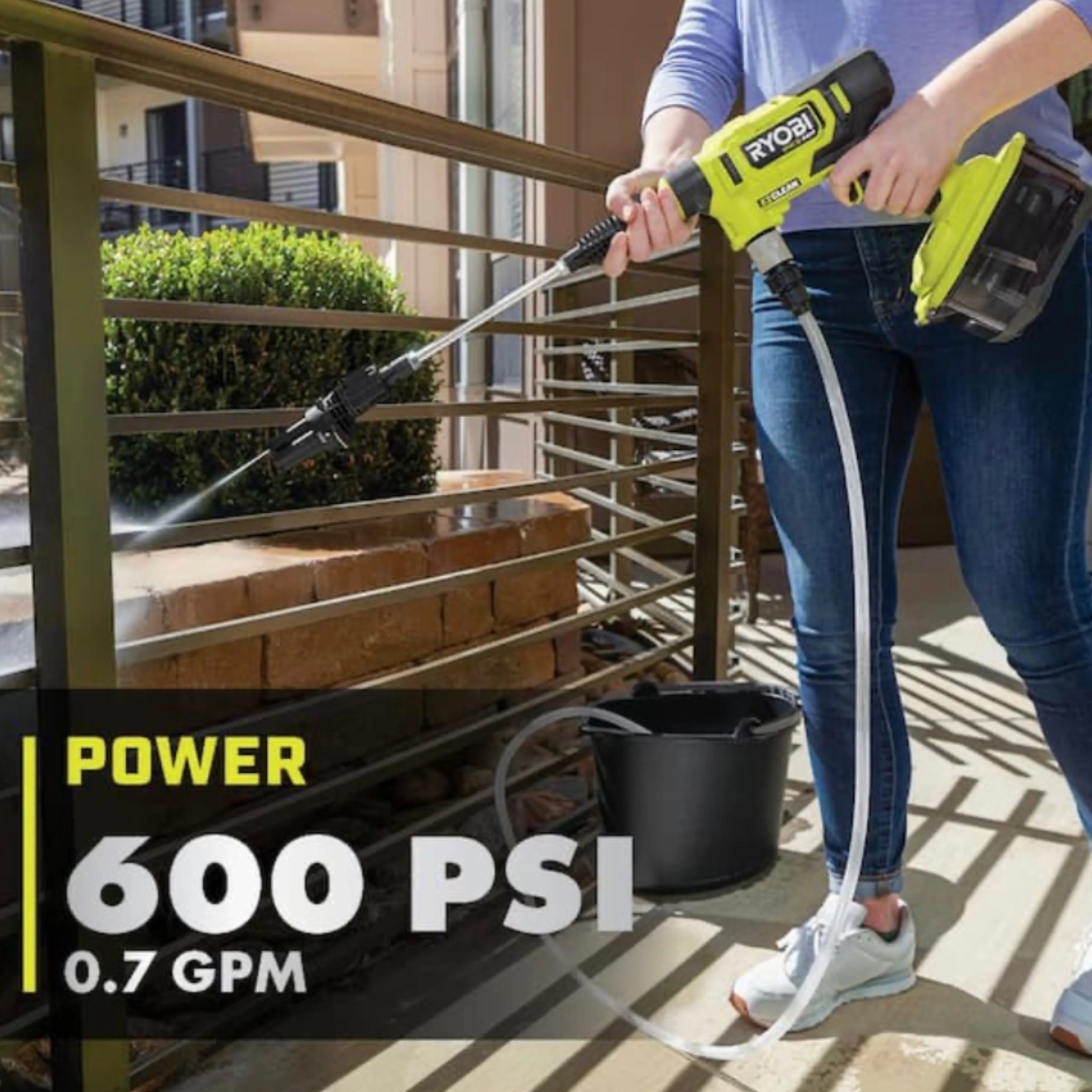 2026 Ryobi ONE HP 600 PSI at 0.7 GPM 18V Cordless Electric Cold water Power Cleaner, 20 ft. Siphon Hose