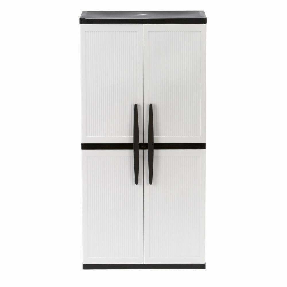 2026 HDX Gray Plastic Freestanding Garage Cabinet, 35′′W x 71′′H x 18′′D, with Adjustable Shelves and Lockable Doors