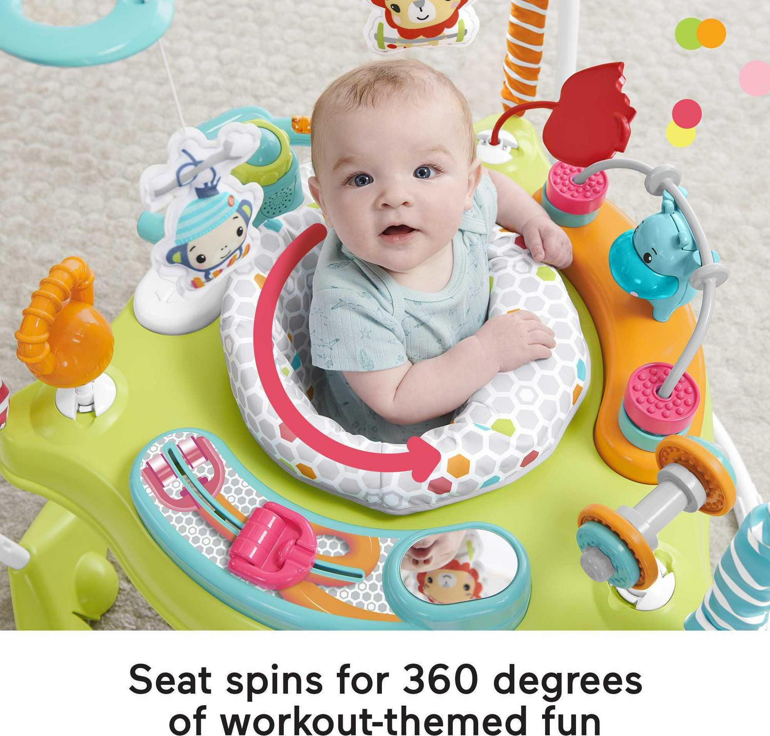 2026 Fisher-Price Baby Bouncer Fitness Fun Folding Jumperoo Infant Activity Center with Lights & Music. Unisex