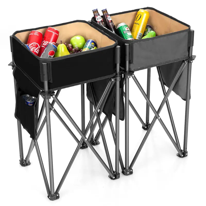 Pop-Up Camping Kitchen Station with Three-Tier Folding Storage Cabinet