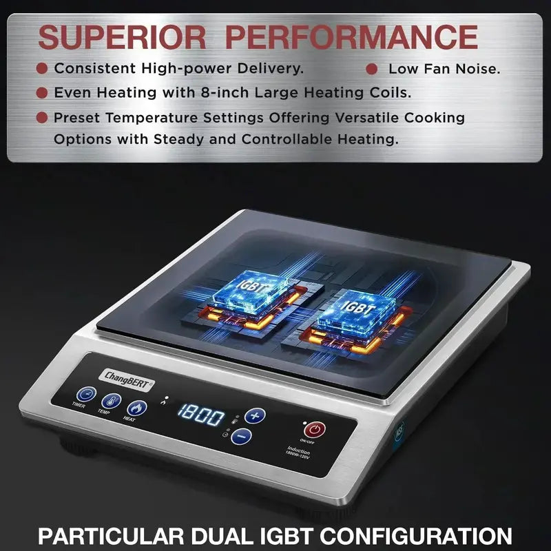 Portable Induction Cooktop with 8-Inch Stainless Steel Burner