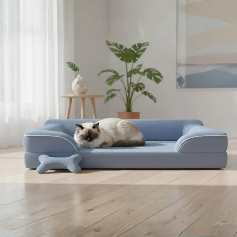 Plush Sofa-Style Pet Bed with Memory Foam Core and Machine-Washable Cover