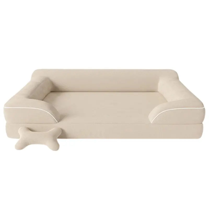 Plush Sofa-Style Pet Bed with Memory Foam Core and Machine-Washable Cover