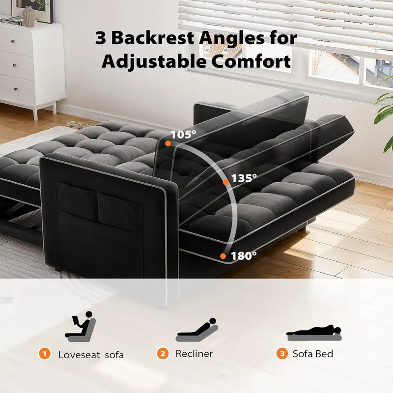 Pipishell 3-in-1 Convertible Sleeper Sofa with USB Ports, Velvet Upholstery & Adjustable Backrest